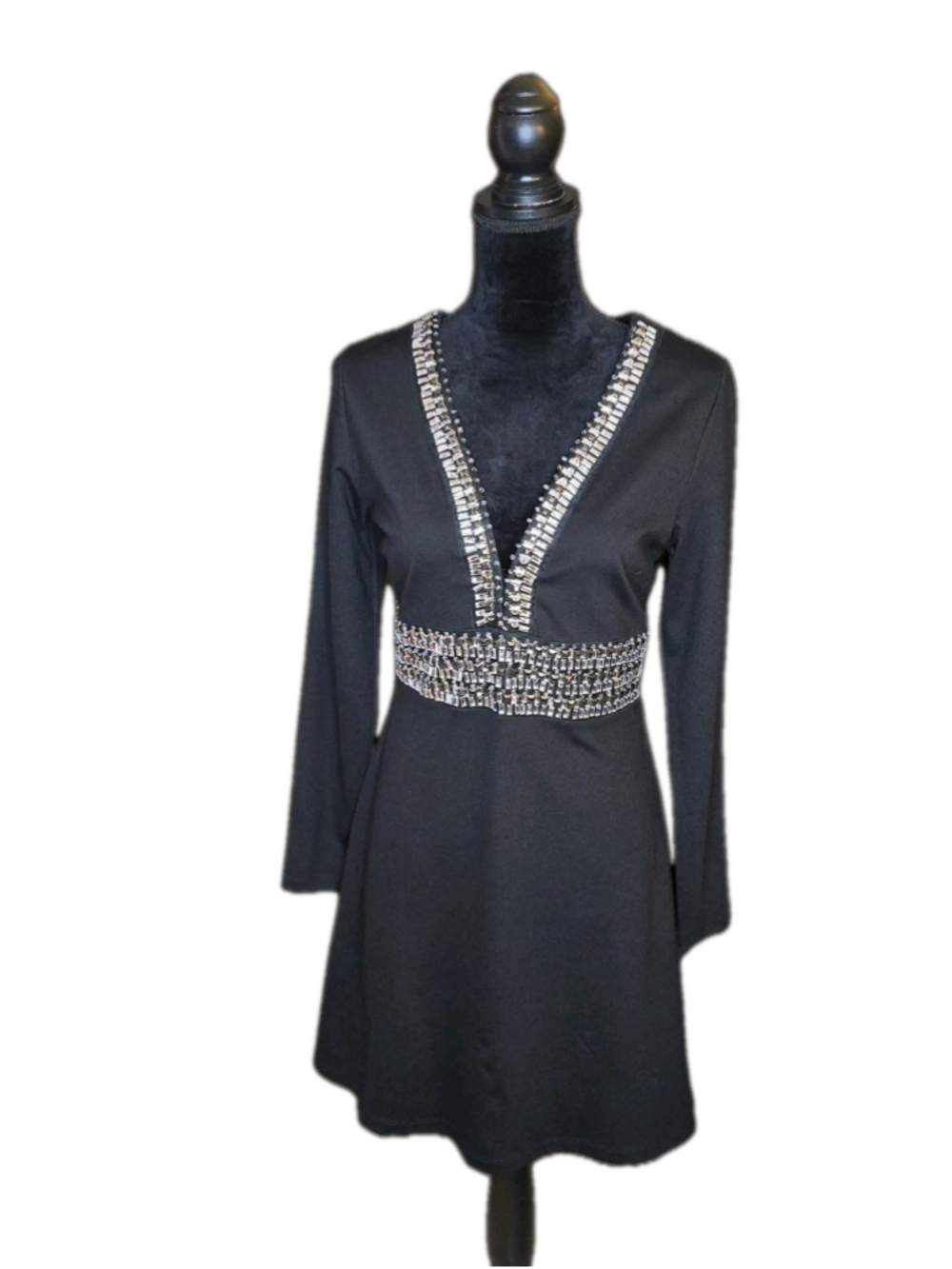 Venus Plunging Neckline Embellished Spring Wedding Guest Dress Wmns 8 Black - Picture 3 of 11